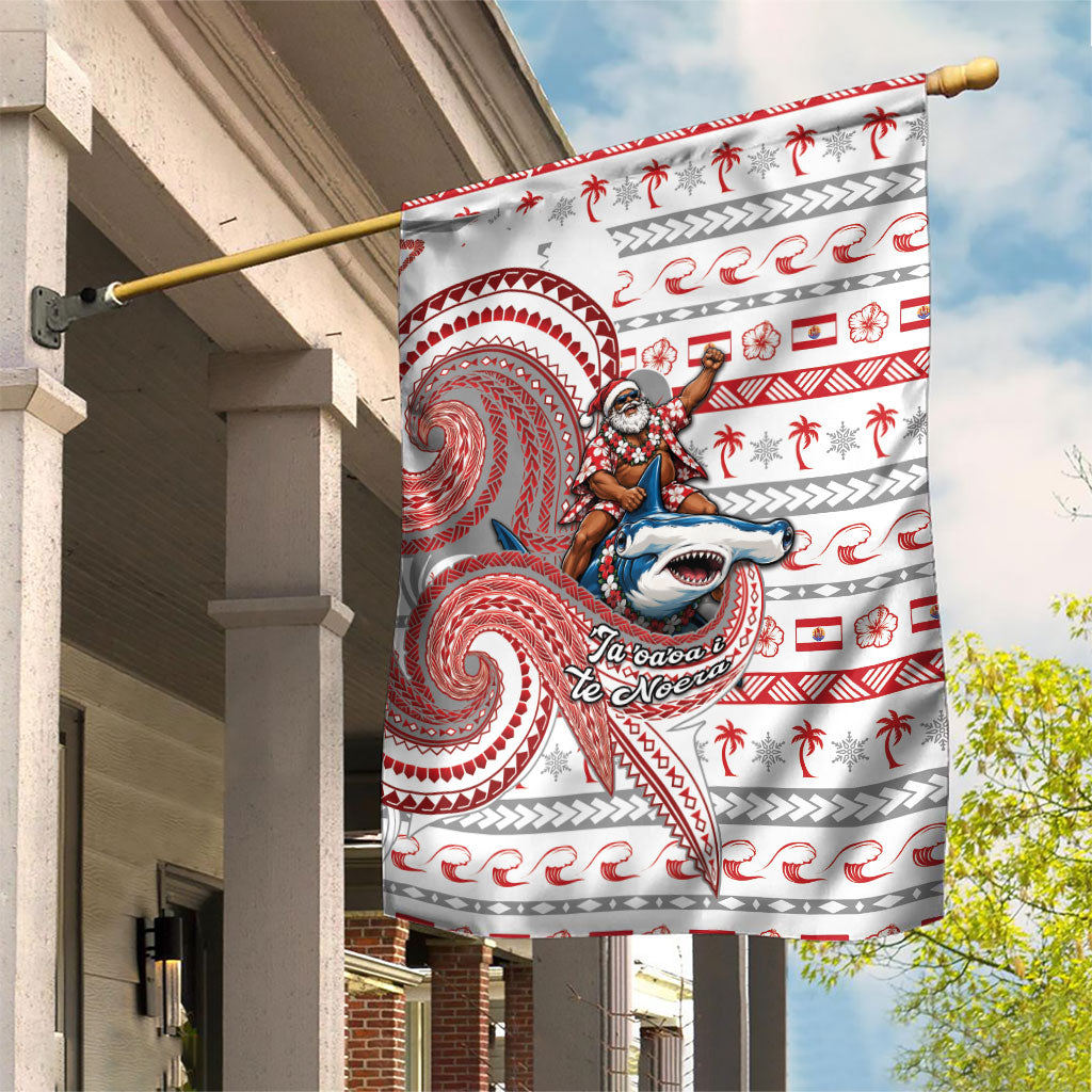 French Polynesian Christmas Garden Flag Santa Riding Hammerhead Shark Tahitian DT05 House Flag White - Polynesian Pride