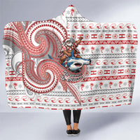 French Polynesian Christmas Hooded Blanket Santa Riding Hammerhead Shark Tahitian DT05 One Size White - Polynesian Pride