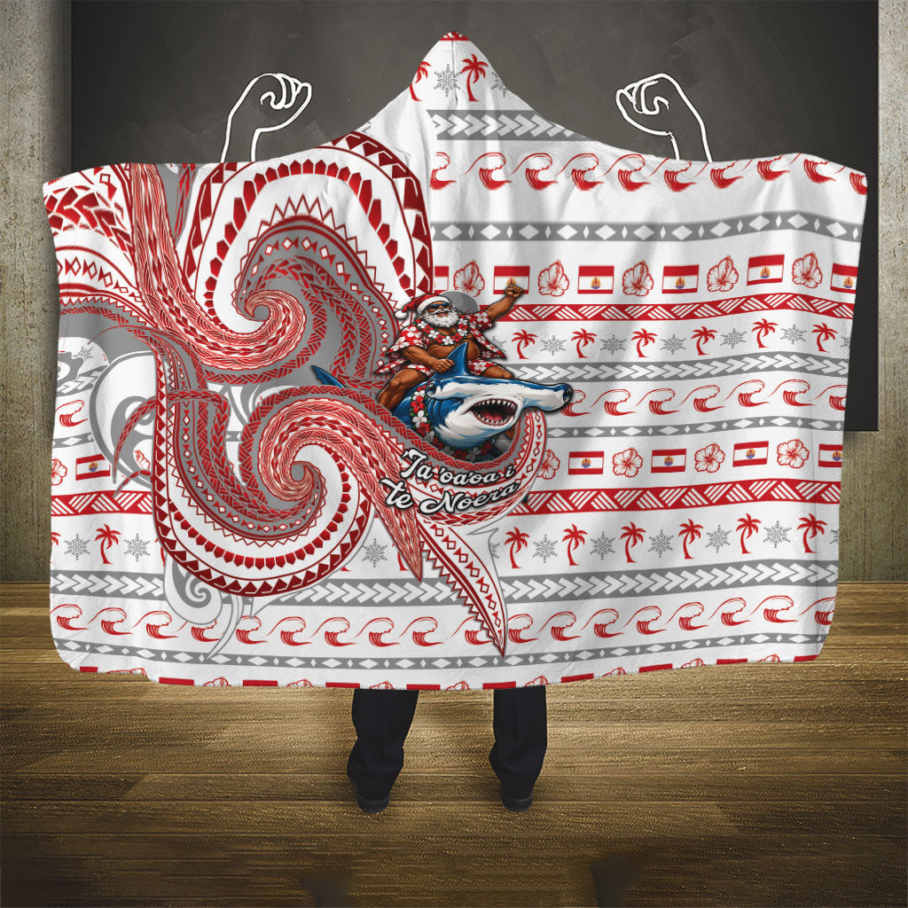 French Polynesian Christmas Hooded Blanket Santa Riding Hammerhead Shark Tahitian DT05 - Polynesian Pride