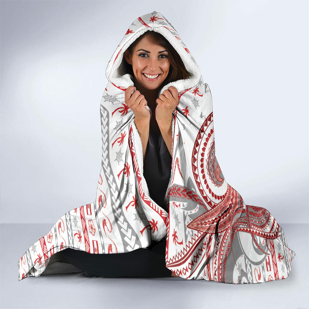 French Polynesian Christmas Hooded Blanket Santa Riding Hammerhead Shark Tahitian DT05 - Polynesian Pride