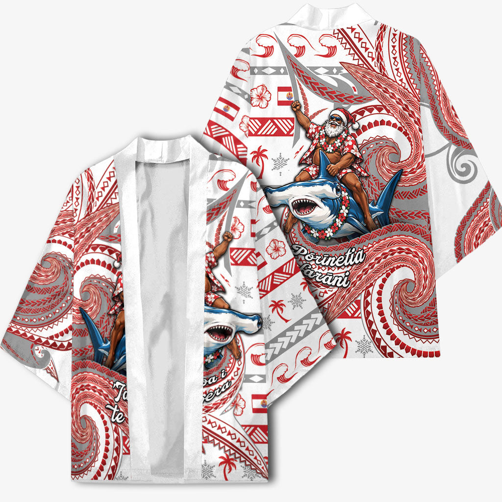 French Polynesian Christmas Kimono Santa Riding Hammerhead Shark Tahitian DT05 - Polynesian Pride