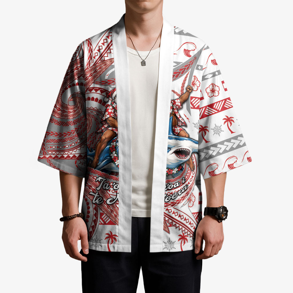 French Polynesian Christmas Kimono Santa Riding Hammerhead Shark Tahitian DT05 - Polynesian Pride