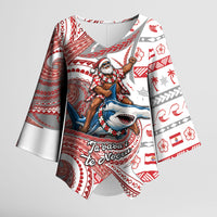 French Polynesian Christmas Kimono Sleeve Blouse Santa Riding Hammerhead Shark Tahitian DT05 Female White - Polynesian Pride