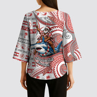 French Polynesian Christmas Kimono Sleeve Blouse Santa Riding Hammerhead Shark Tahitian DT05 - Polynesian Pride