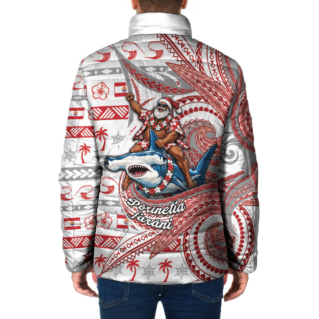 French Polynesian Christmas Padded Jacket Santa Riding Hammerhead Shark Tahitian