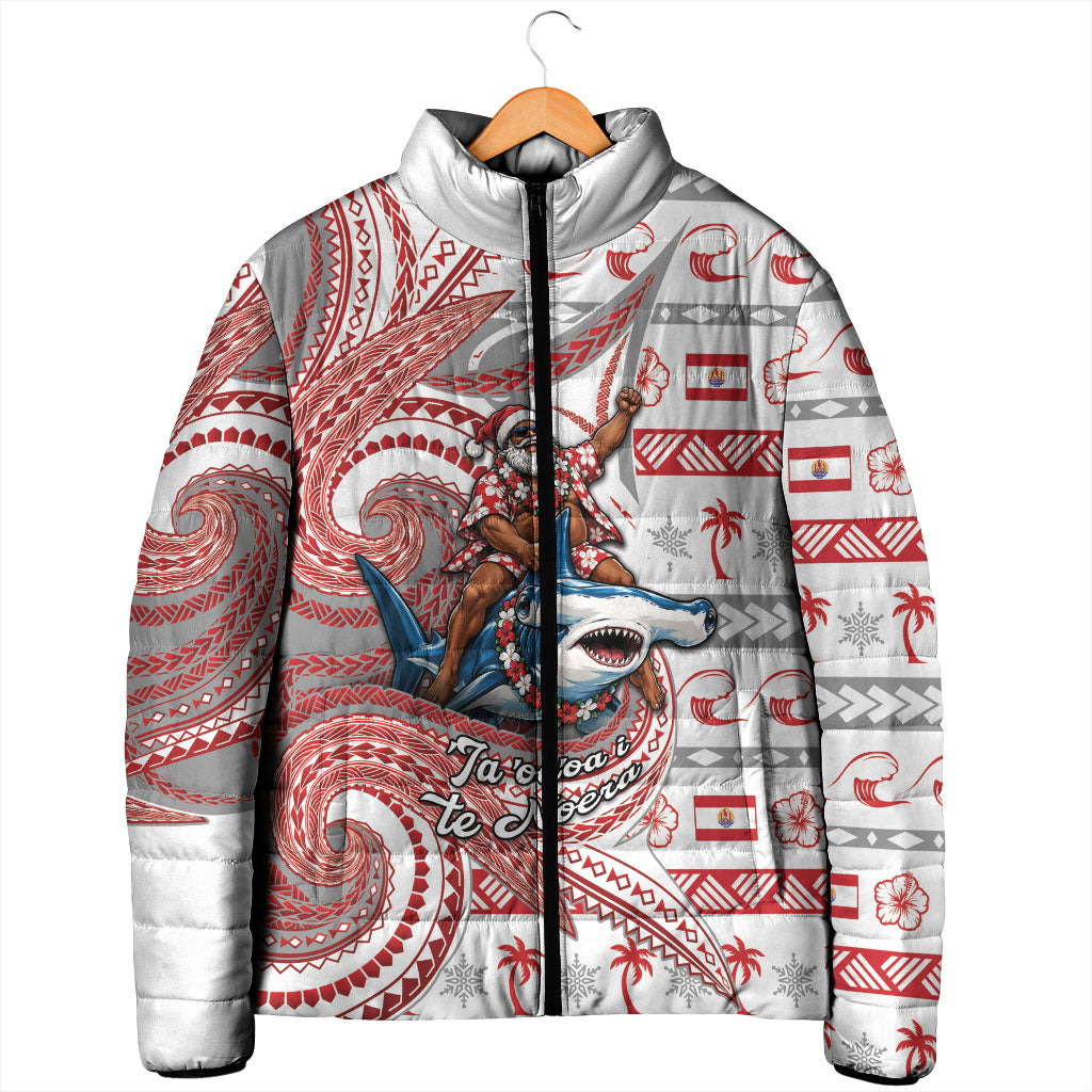 French Polynesian Christmas Padded Jacket Santa Riding Hammerhead Shark Tahitian