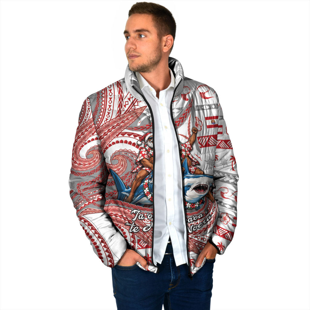 French Polynesian Christmas Padded Jacket Santa Riding Hammerhead Shark Tahitian
