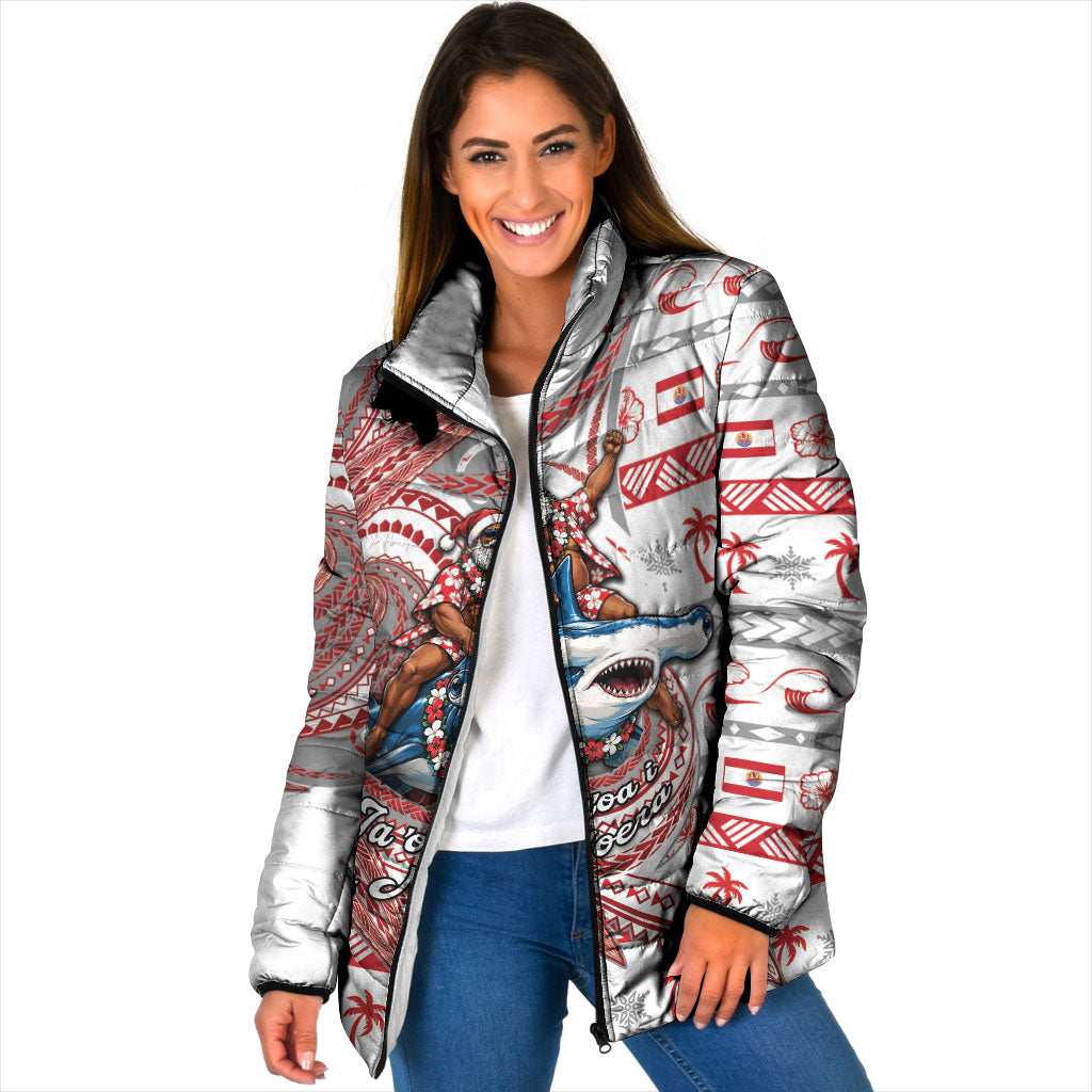 French Polynesian Christmas Padded Jacket Santa Riding Hammerhead Shark Tahitian