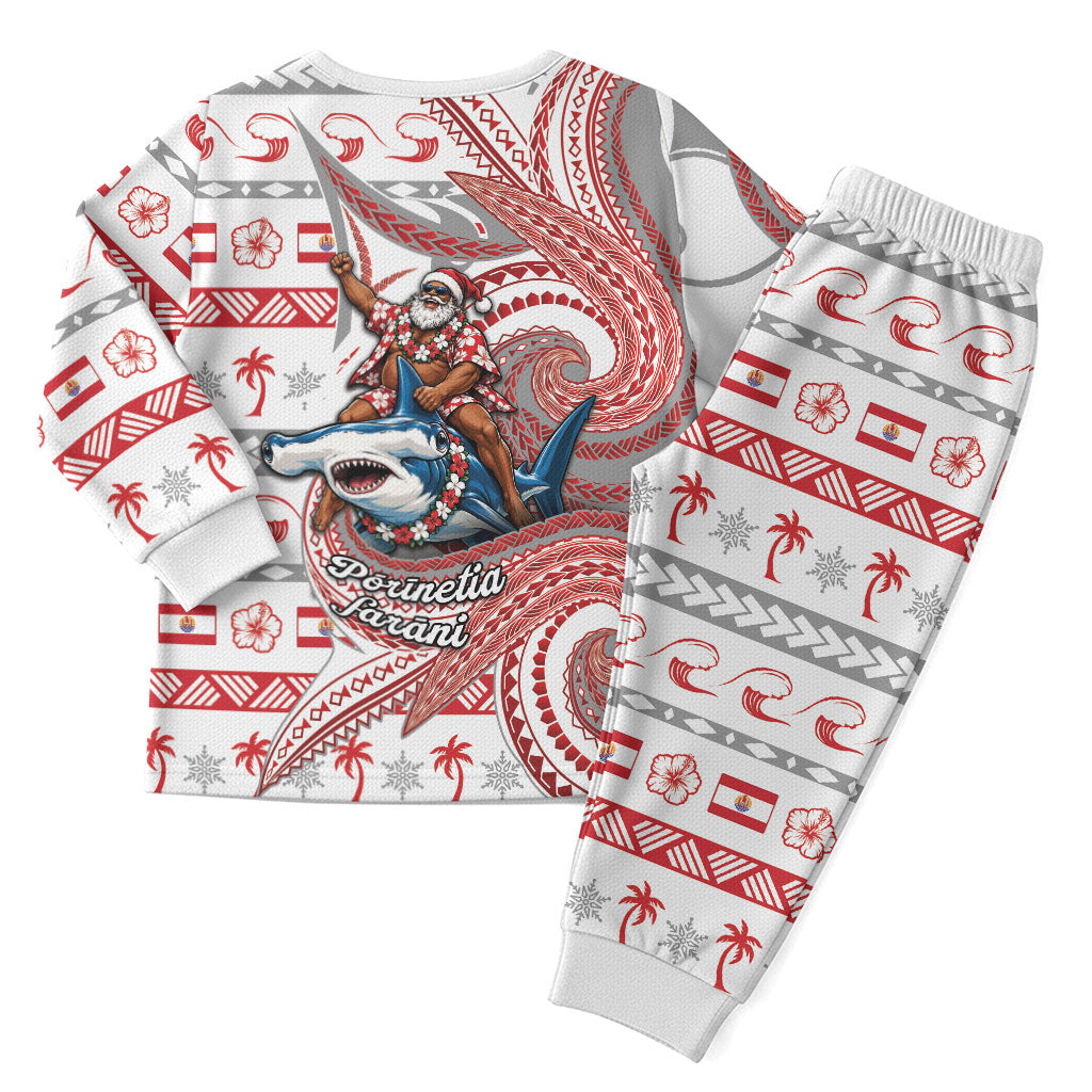 French Polynesian Christmas Pajama Set Santa Riding Hammerhead Shark Tahitian DT05 - Polynesian Pride