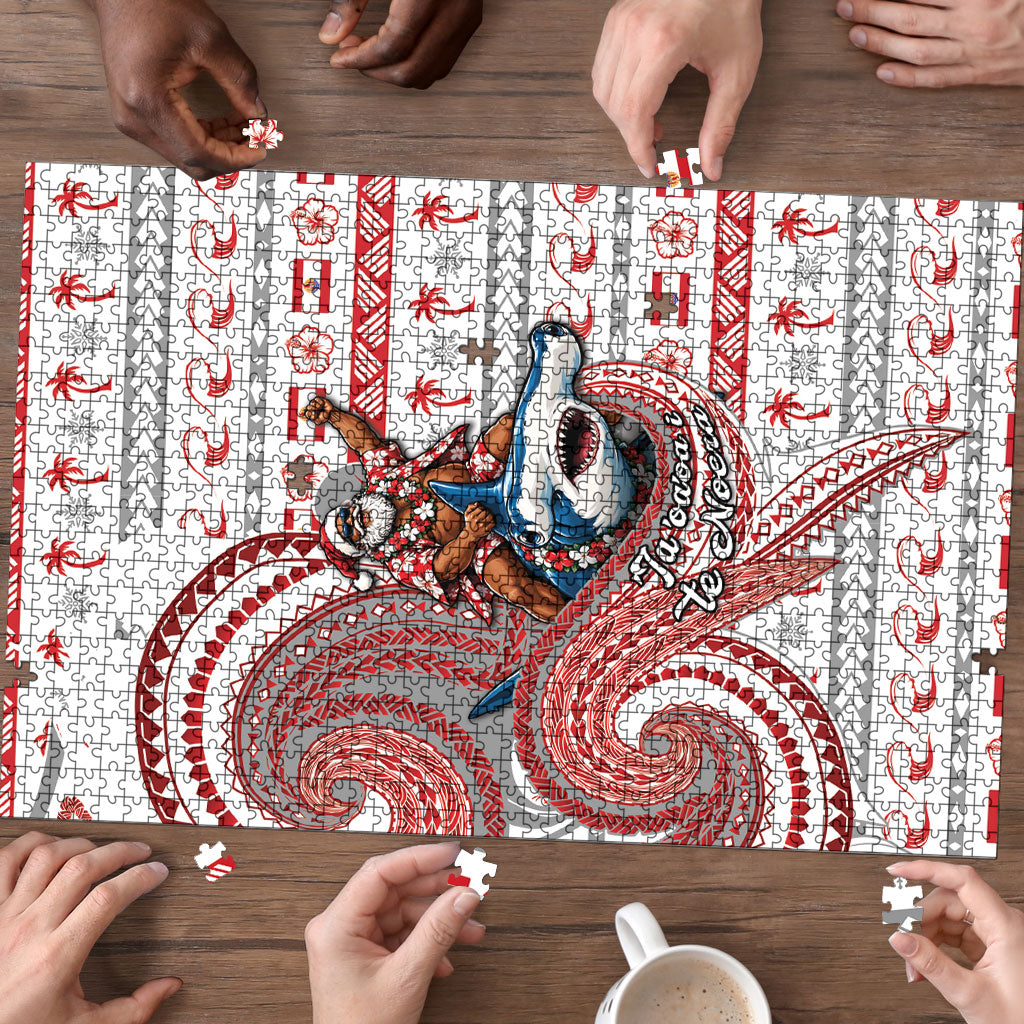 French Polynesian Christmas Puzzle Santa Riding Hammerhead Shark Tahitian DT05 - Polynesian Pride