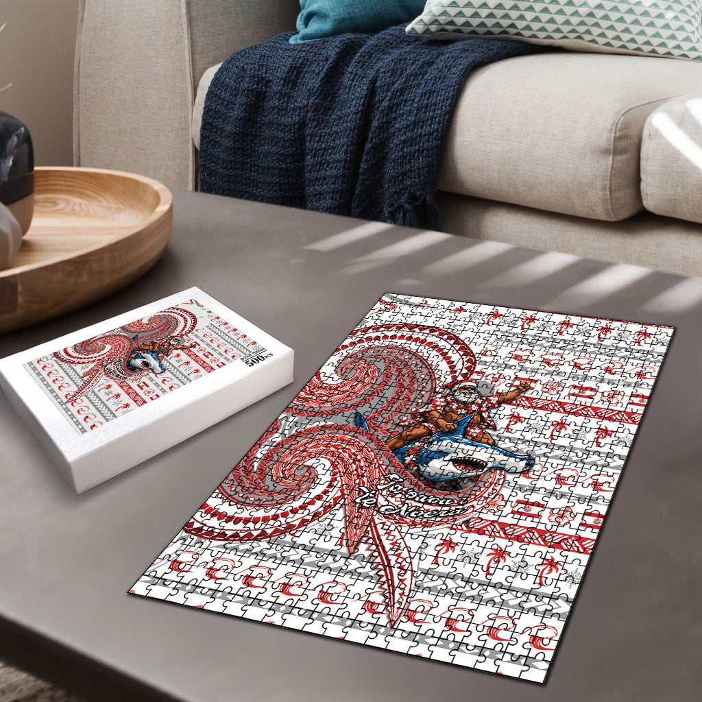 French Polynesian Christmas Puzzle Santa Riding Hammerhead Shark Tahitian DT05 - Polynesian Pride