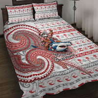 French Polynesian Christmas Quilt Bed Set Santa Riding Hammerhead Shark Tahitian