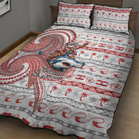 French Polynesian Christmas Quilt Bed Set Santa Riding Hammerhead Shark Tahitian