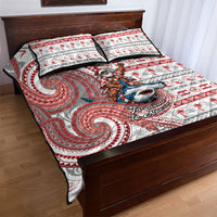 French Polynesian Christmas Quilt Bed Set Santa Riding Hammerhead Shark Tahitian