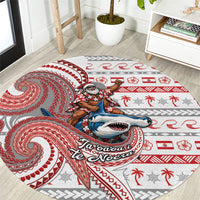 French Polynesian Christmas Round Carpet Santa Riding Hammerhead Shark Tahitian DT05 White - Polynesian Pride