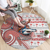 French Polynesian Christmas Round Carpet Santa Riding Hammerhead Shark Tahitian DT05 - Polynesian Pride