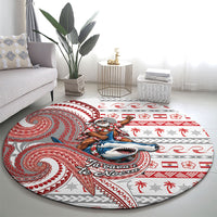 French Polynesian Christmas Round Carpet Santa Riding Hammerhead Shark Tahitian DT05 - Polynesian Pride