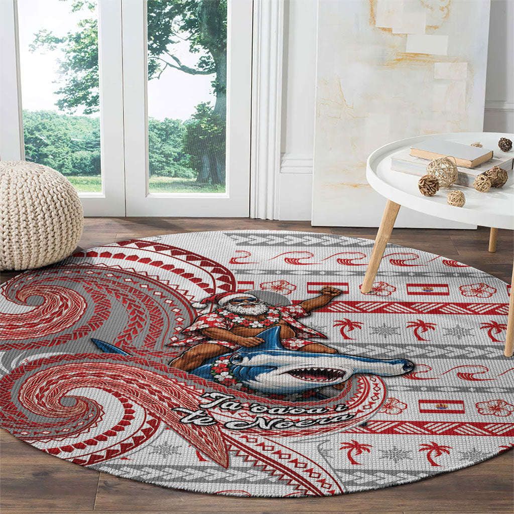 French Polynesian Christmas Round Carpet Santa Riding Hammerhead Shark Tahitian DT05 - Polynesian Pride