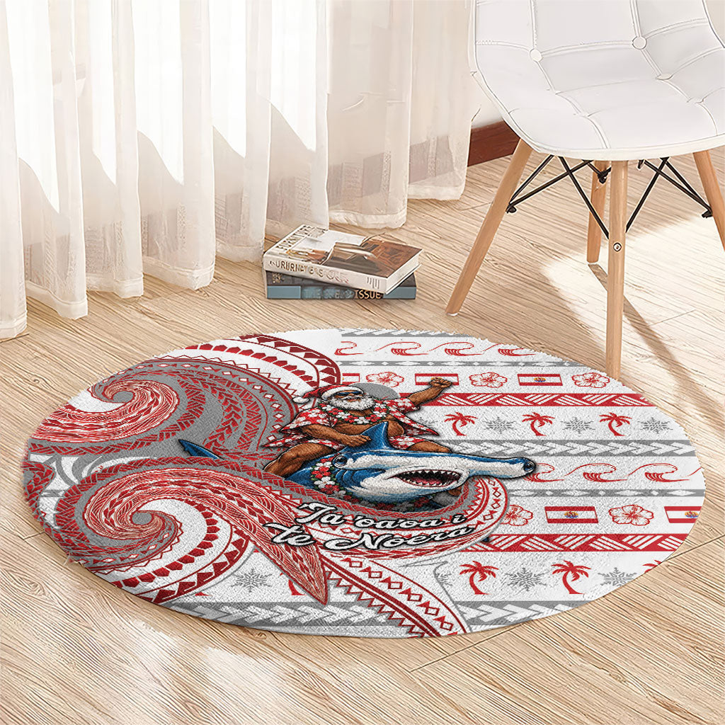 French Polynesian Christmas Round Carpet Santa Riding Hammerhead Shark Tahitian DT05 - Polynesian Pride