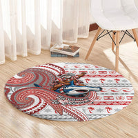 French Polynesian Christmas Round Carpet Santa Riding Hammerhead Shark Tahitian DT05 - Polynesian Pride