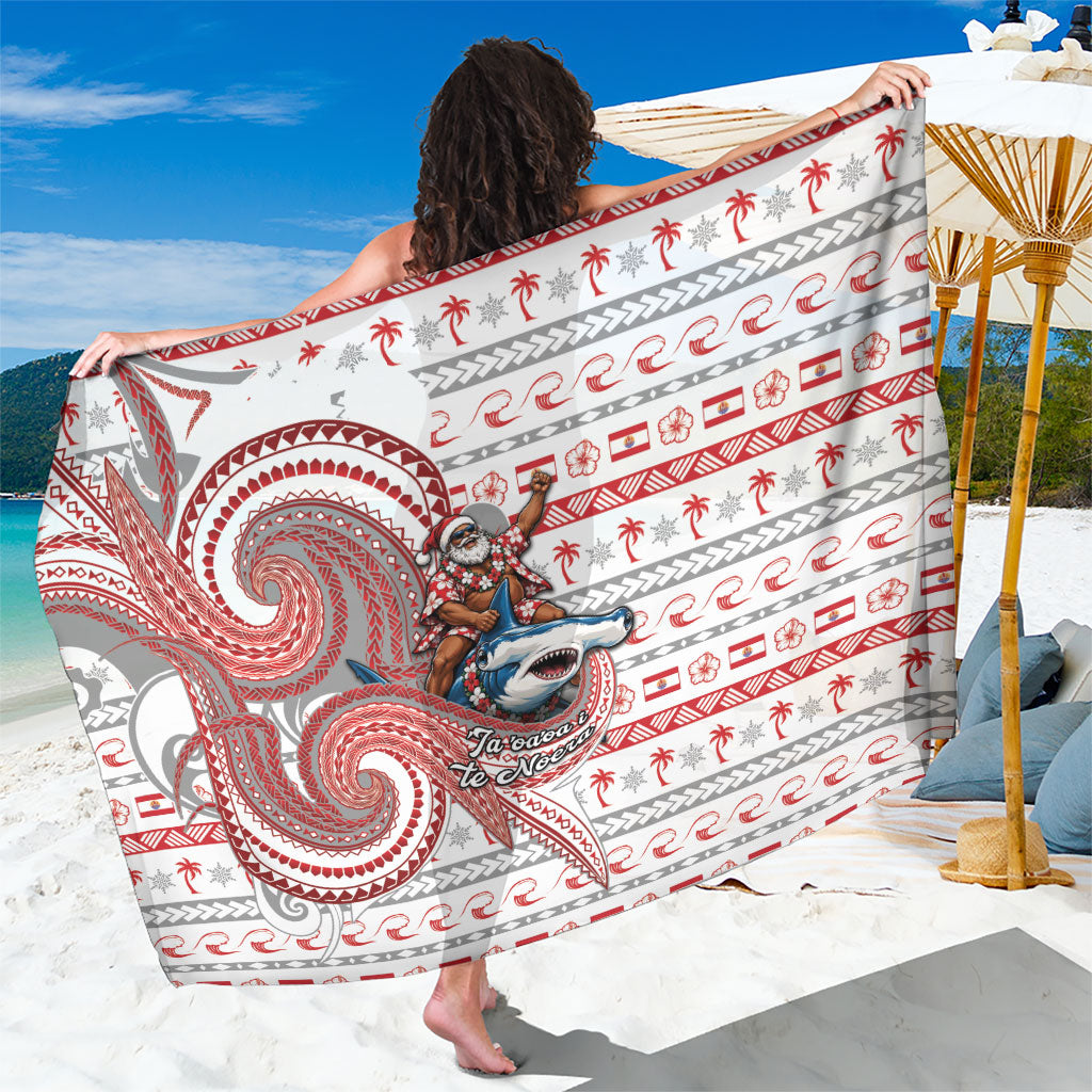 French Polynesian Christmas Sarong Santa Riding Hammerhead Shark Tahitian DT05 One Size 44 x 66 inches White - Polynesian Pride