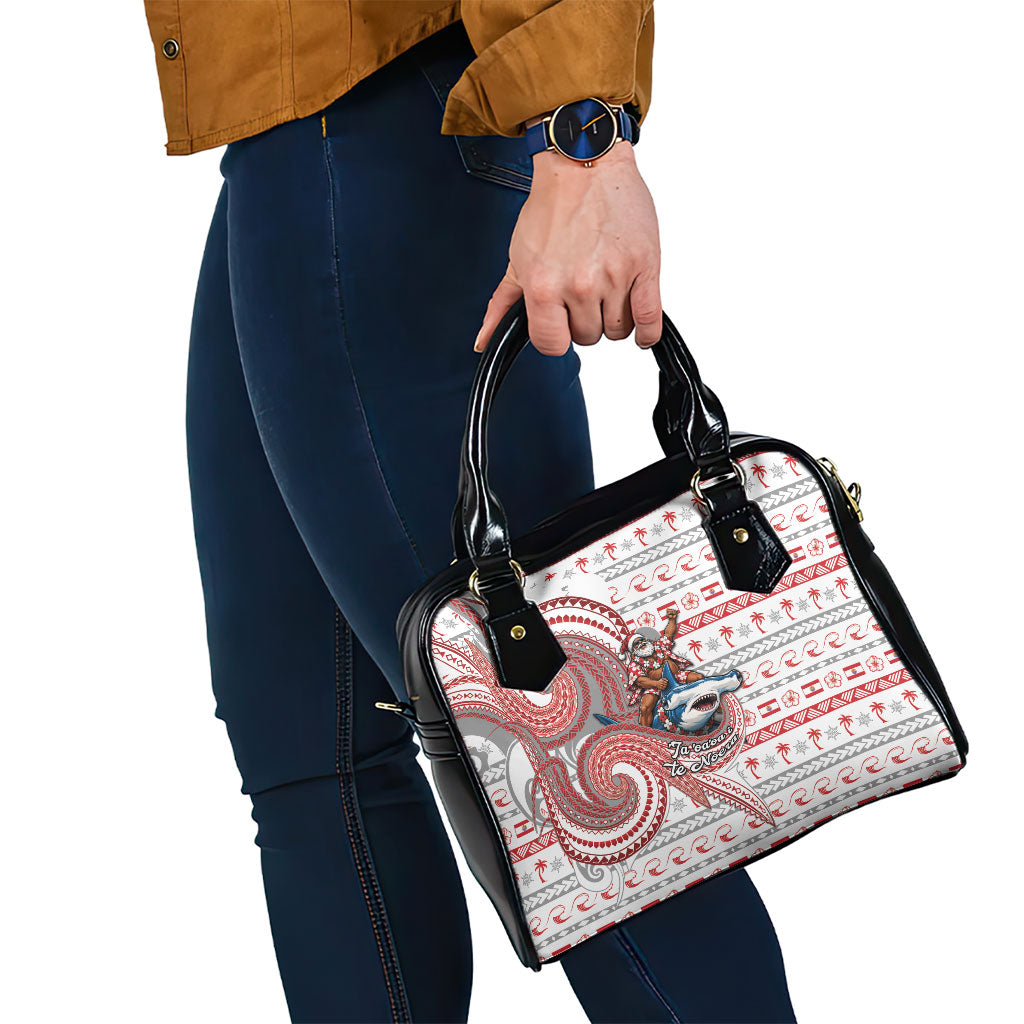 French Polynesian Christmas Shoulder Handbag Santa Riding Hammerhead Shark Tahitian DT05 - Polynesian Pride