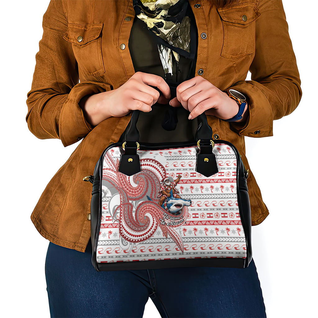 French Polynesian Christmas Shoulder Handbag Santa Riding Hammerhead Shark Tahitian DT05 - Polynesian Pride