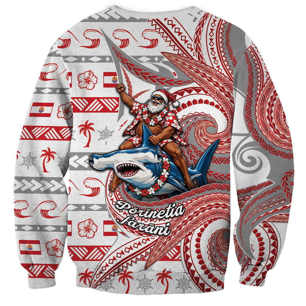 French Polynesian Christmas Sweatshirt Santa Riding Hammerhead Shark Tahitian
