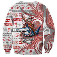 French Polynesian Christmas Sweatshirt Santa Riding Hammerhead Shark Tahitian
