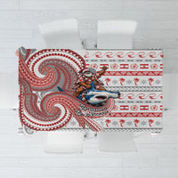 French Polynesian Christmas Tablecloth Santa Riding Hammerhead Shark Tahitian DT05 White - Polynesian Pride
