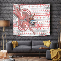 French Polynesian Christmas Tapestry Santa Riding Hammerhead Shark Tahitian