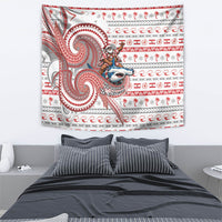 French Polynesian Christmas Tapestry Santa Riding Hammerhead Shark Tahitian