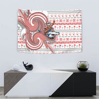 French Polynesian Christmas Tapestry Santa Riding Hammerhead Shark Tahitian