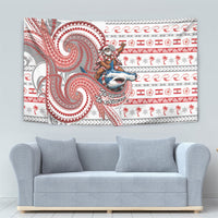 French Polynesian Christmas Tapestry Santa Riding Hammerhead Shark Tahitian