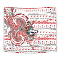French Polynesian Christmas Tapestry Santa Riding Hammerhead Shark Tahitian