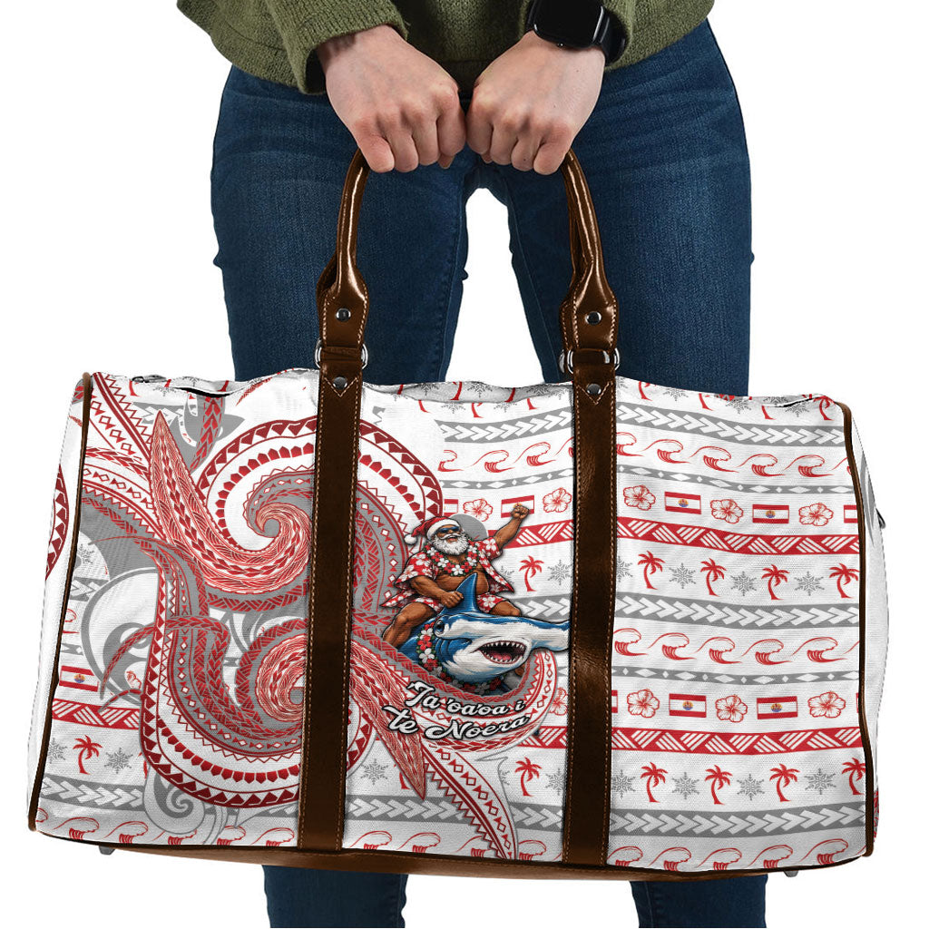French Polynesian Christmas Travel Bag Santa Riding Hammerhead Shark Tahitian DT05 White - Polynesian Pride
