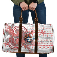 French Polynesian Christmas Travel Bag Santa Riding Hammerhead Shark Tahitian DT05 White - Polynesian Pride