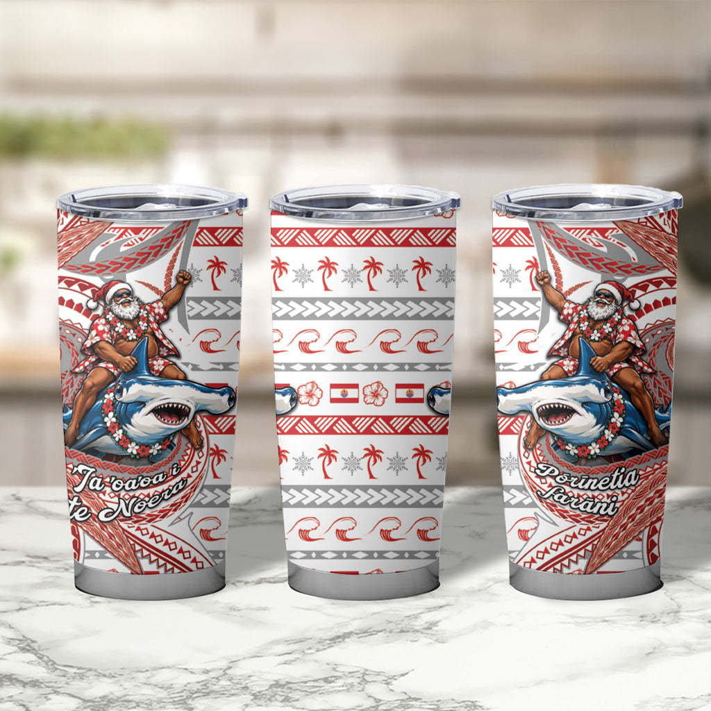 French Polynesian Christmas Tumbler Cup Santa Riding Hammerhead Shark Tahitian DT05 - Polynesian Pride