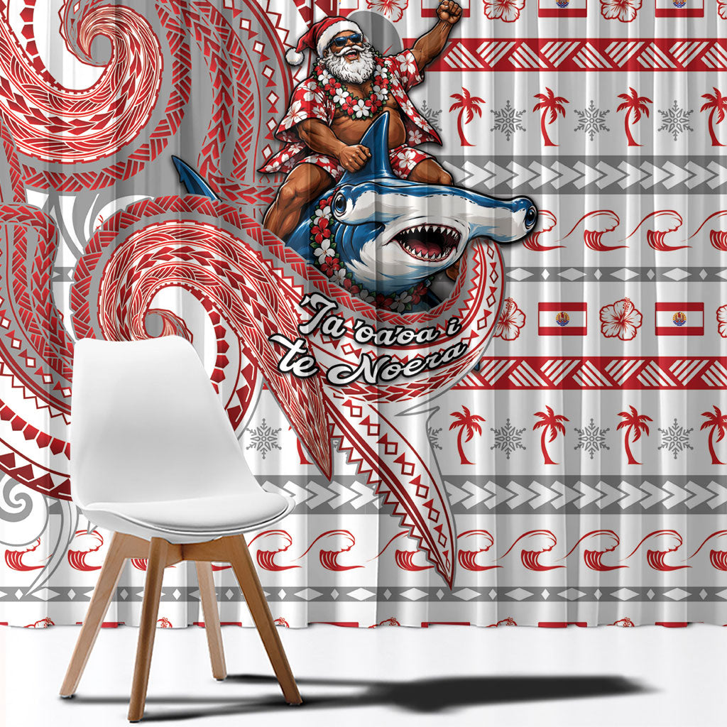 French Polynesian Christmas Window Curtain Santa Riding Hammerhead Shark Tahitian DT05 - Polynesian Pride