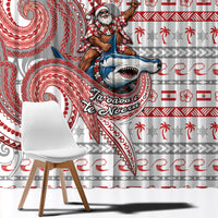 French Polynesian Christmas Window Curtain Santa Riding Hammerhead Shark Tahitian DT05 - Polynesian Pride