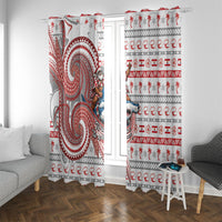 French Polynesian Christmas Window Curtain Santa Riding Hammerhead Shark Tahitian DT05 With Grommets White - Polynesian Pride