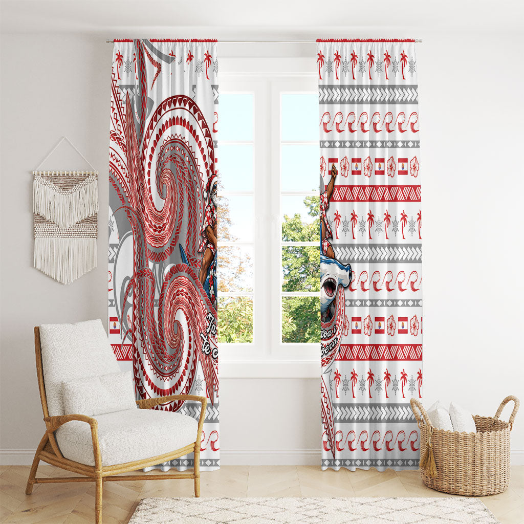 French Polynesian Christmas Window Curtain Santa Riding Hammerhead Shark Tahitian DT05 - Polynesian Pride