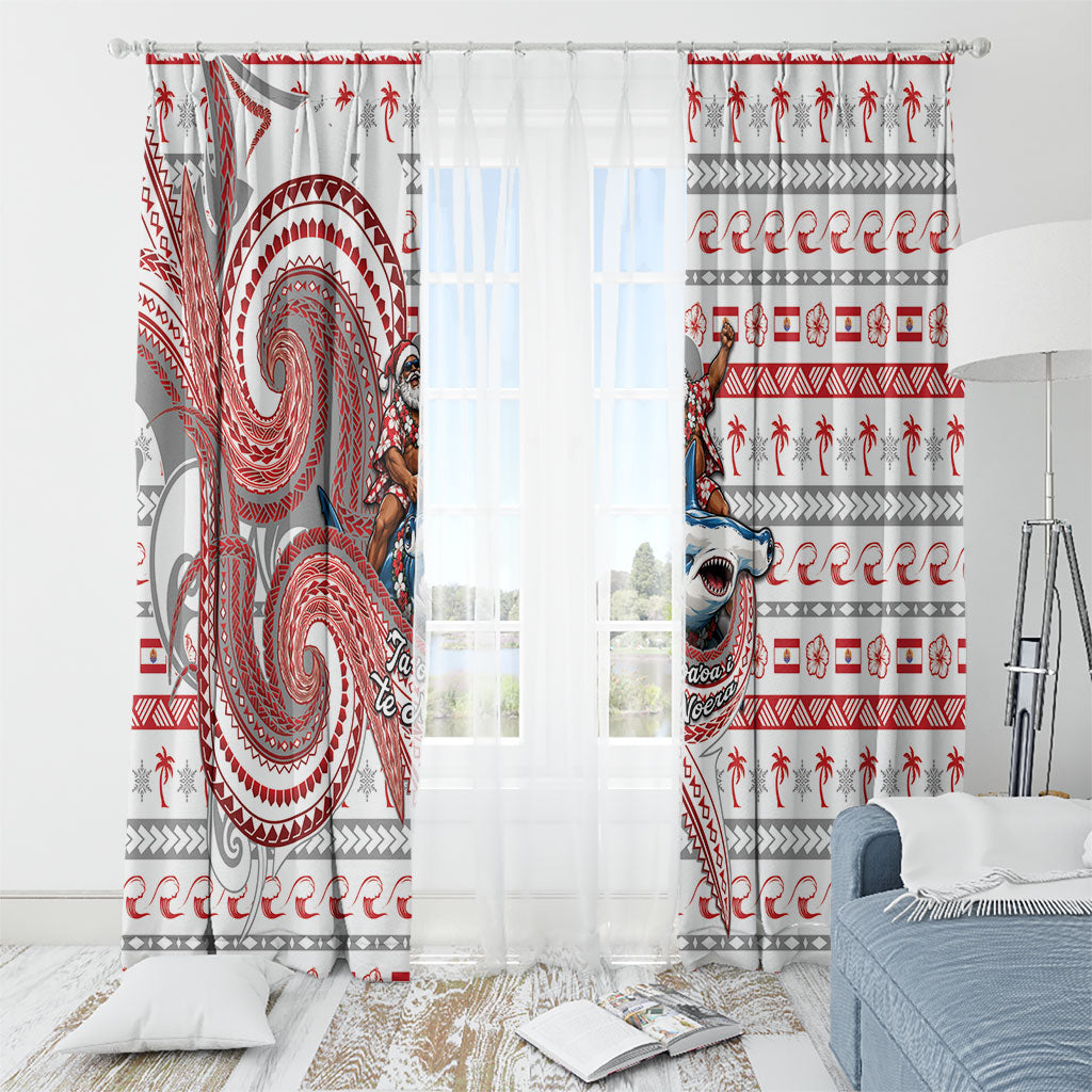 French Polynesian Christmas Window Curtain Santa Riding Hammerhead Shark Tahitian DT05 - Polynesian Pride