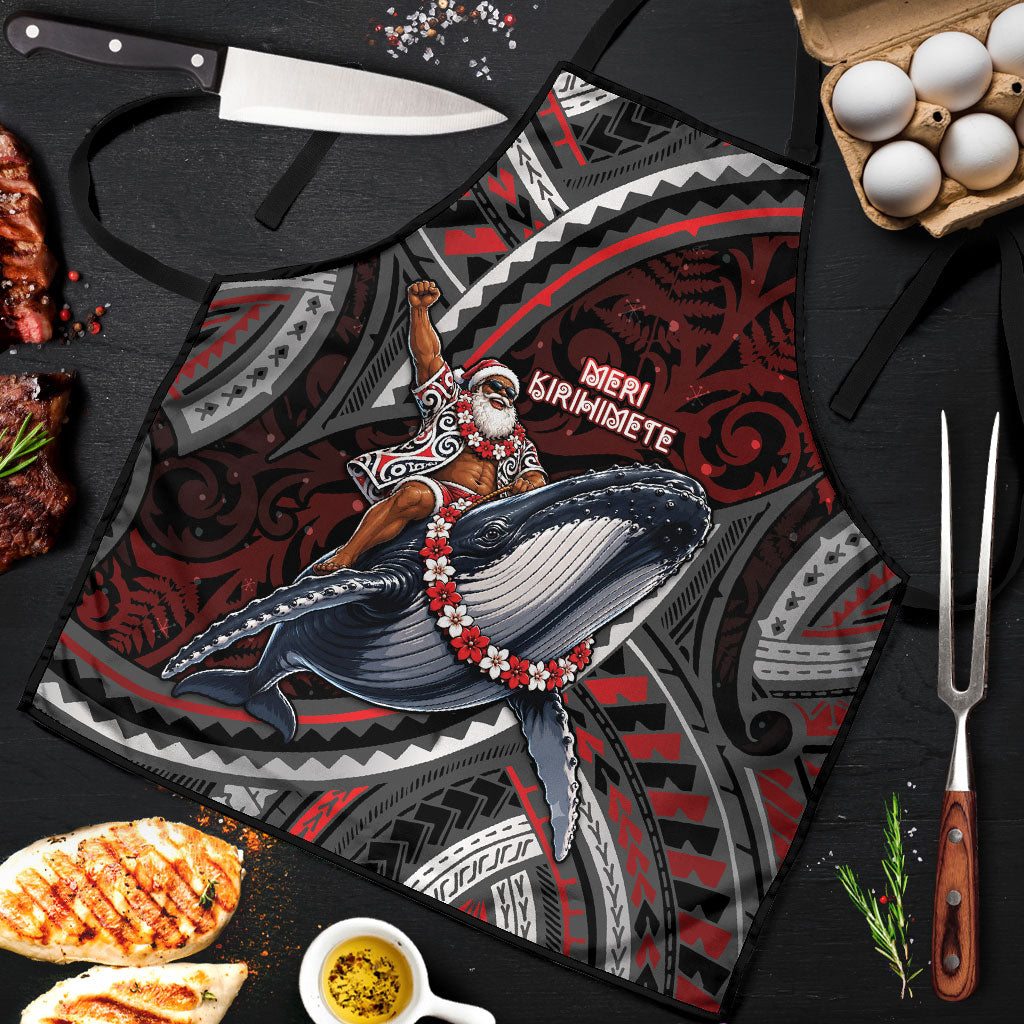 Aotearoa Christmas Apron Santa Riding Humpback Whale Maori Koru DT05 Red - Polynesian Pride
