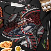 Aotearoa Christmas Apron Santa Riding Humpback Whale Maori Koru DT05 Red - Polynesian Pride