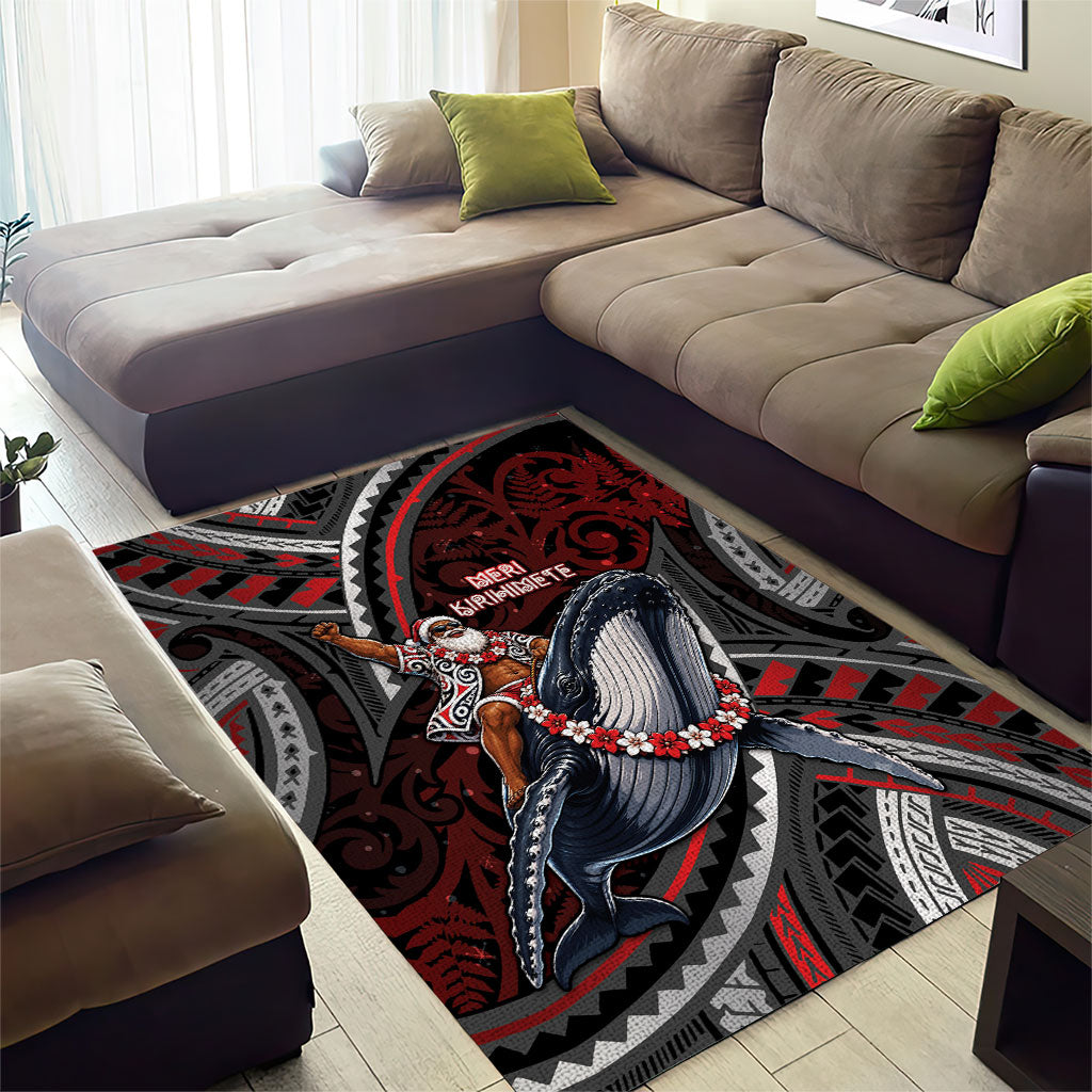 Aotearoa Christmas Area Rug Santa Riding Humpback Whale Maori Koru DT05 - Polynesian Pride