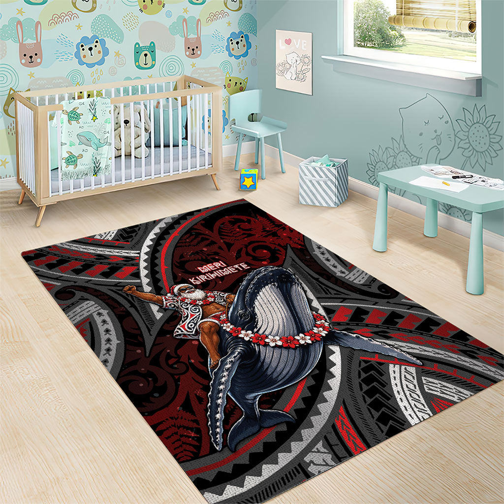 Aotearoa Christmas Area Rug Santa Riding Humpback Whale Maori Koru DT05 - Polynesian Pride