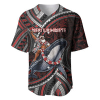 Aotearoa Christmas Baseball Jersey Santa Riding Humpback Whale Maori Koru DT05 Red - Polynesian Pride