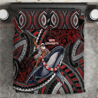 Aotearoa Christmas Bedding Set Santa Riding Humpback Whale Maori Koru DT05 Red - Polynesian Pride