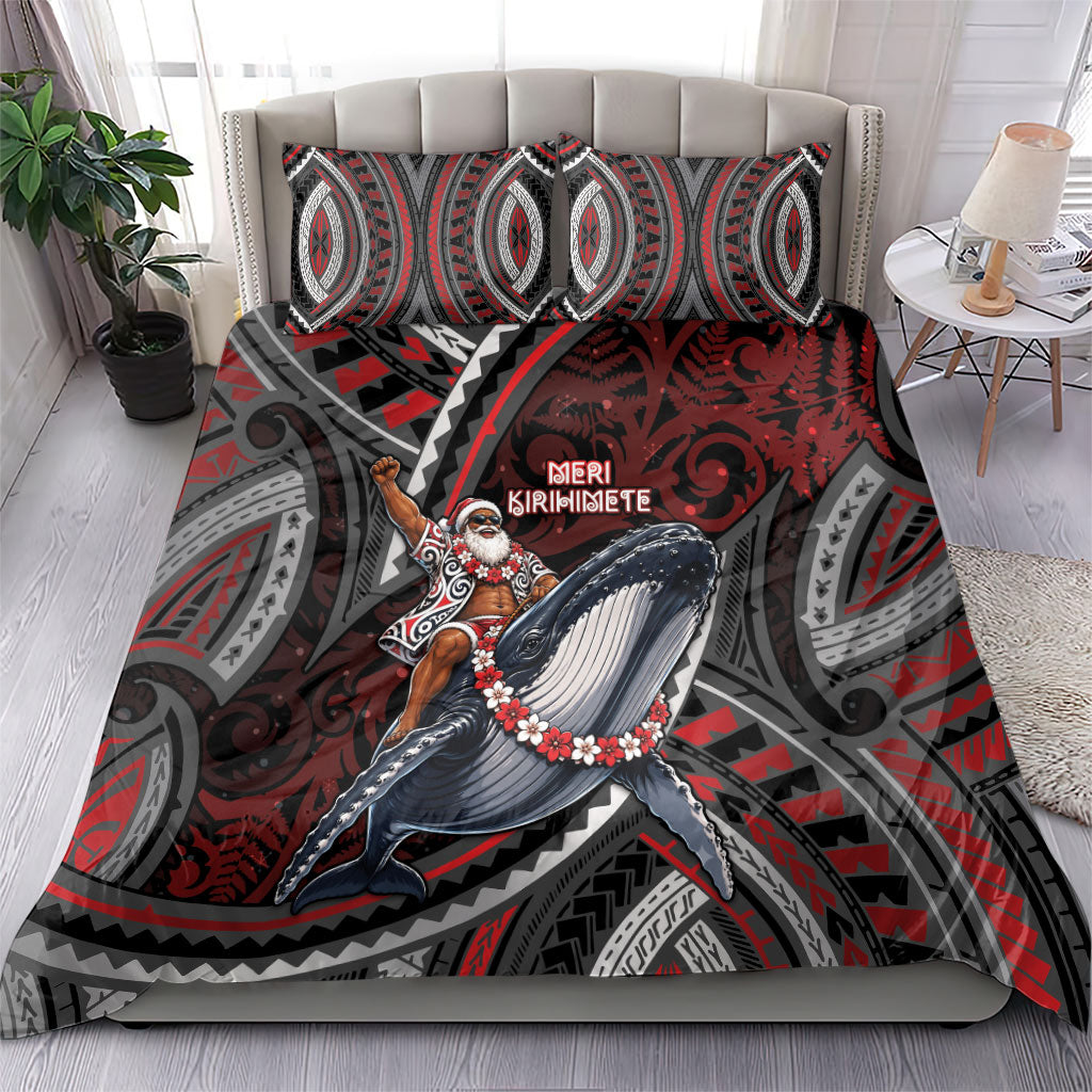 Aotearoa Christmas Bedding Set Santa Riding Humpback Whale Maori Koru DT05 - Polynesian Pride